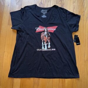 Torrid Shirt 2X Black Budweiser Clydesdales Graphic Notch Neck Tee Horse Holiday